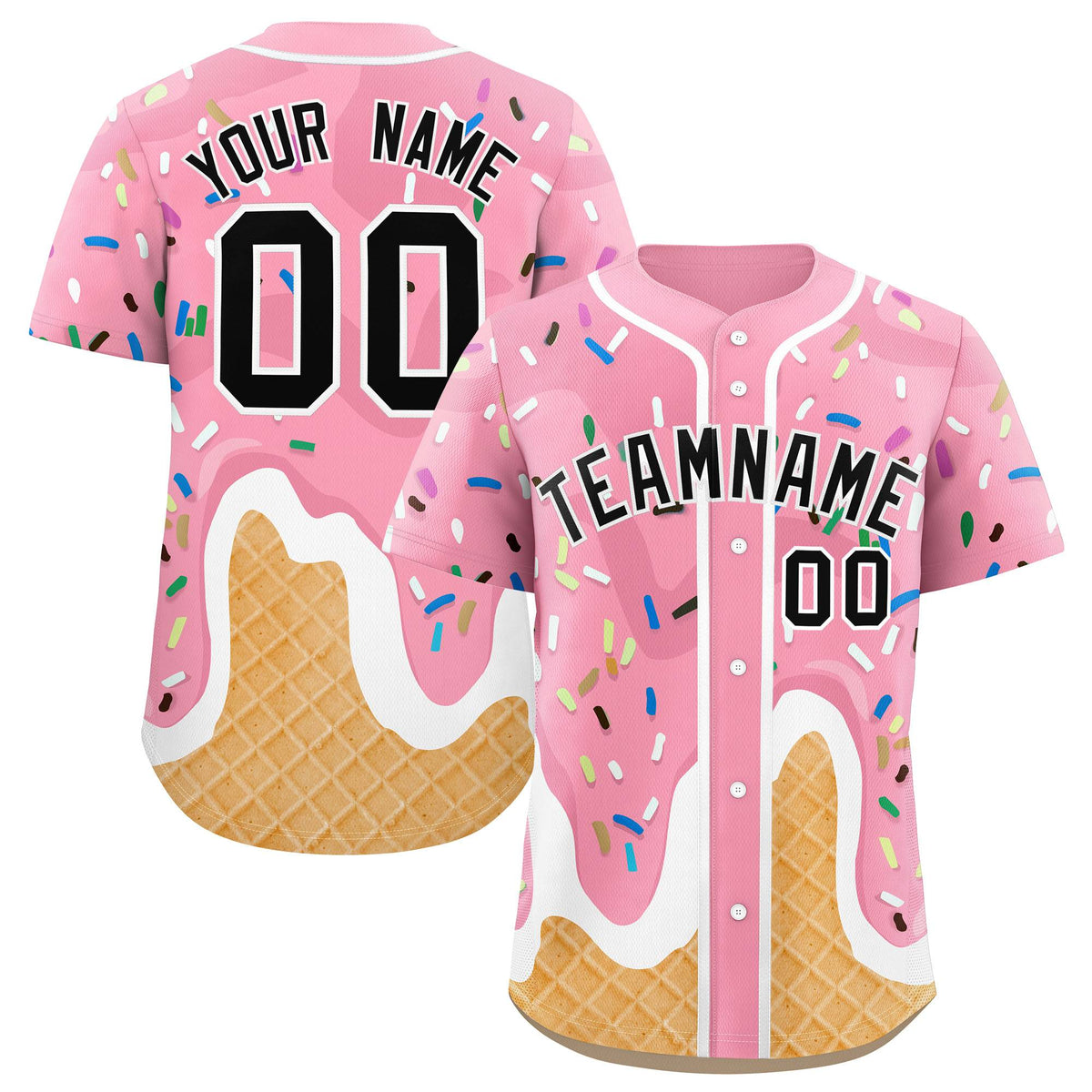 Custom Light Pink Ice Cream Cone Graffiti Pattern Fashion Authentic Baseball Jersey| KXKSHOP