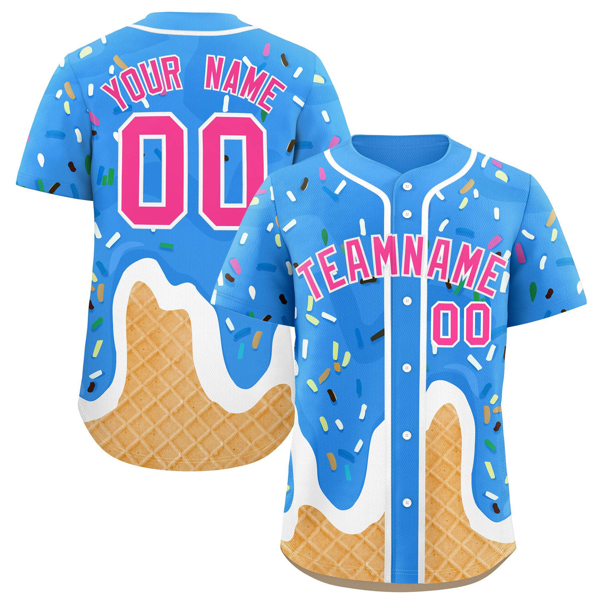 Custom Powder Blue Ice Cream Cone Graffiti Pattern Fashion Authentic Baseball Jersey| KXKSHOP