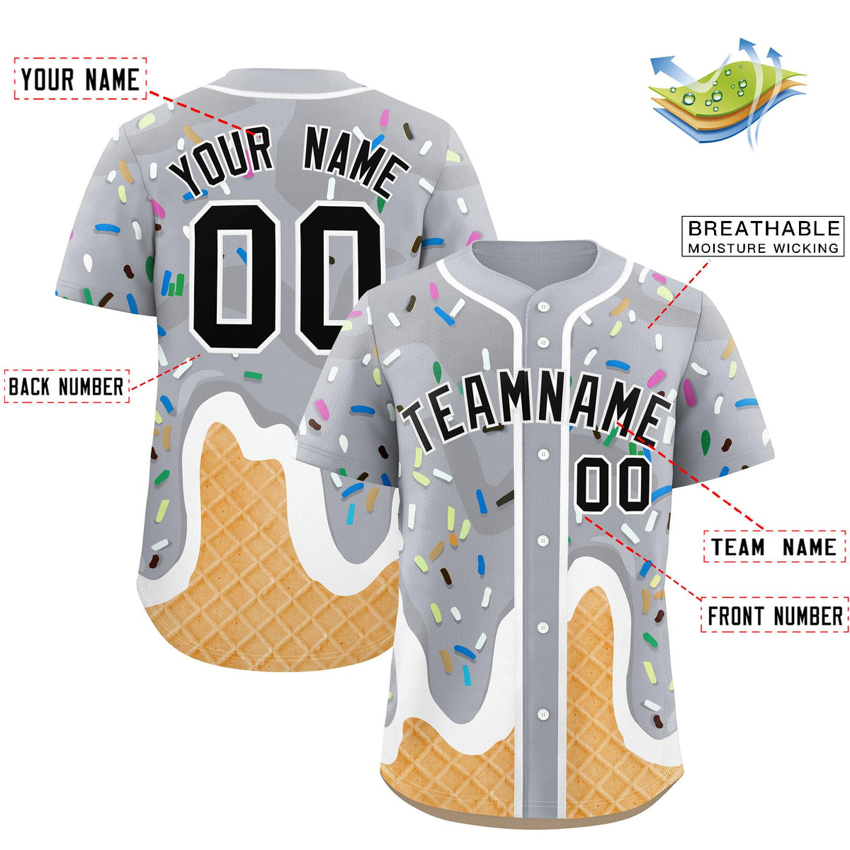 Custom Gray Ice Cream Cone Graffiti Pattern Fashion Authentic Baseball Jersey| KXKSHOP