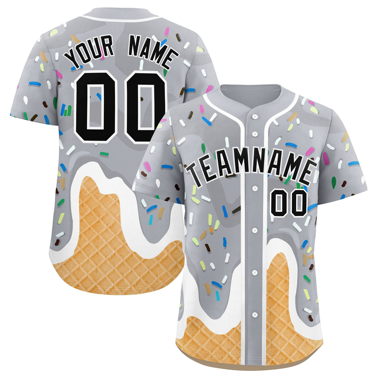 Custom Gray Ice Cream Cone Graffiti Pattern Fashion Authentic Baseball Jersey| KXKSHOP