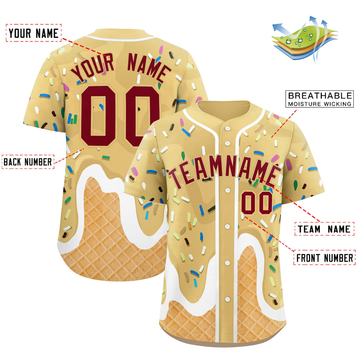 Custom Khaki Ice Cream Cone Graffiti Pattern Fashion Authentic Baseball Jersey| KXKSHOP