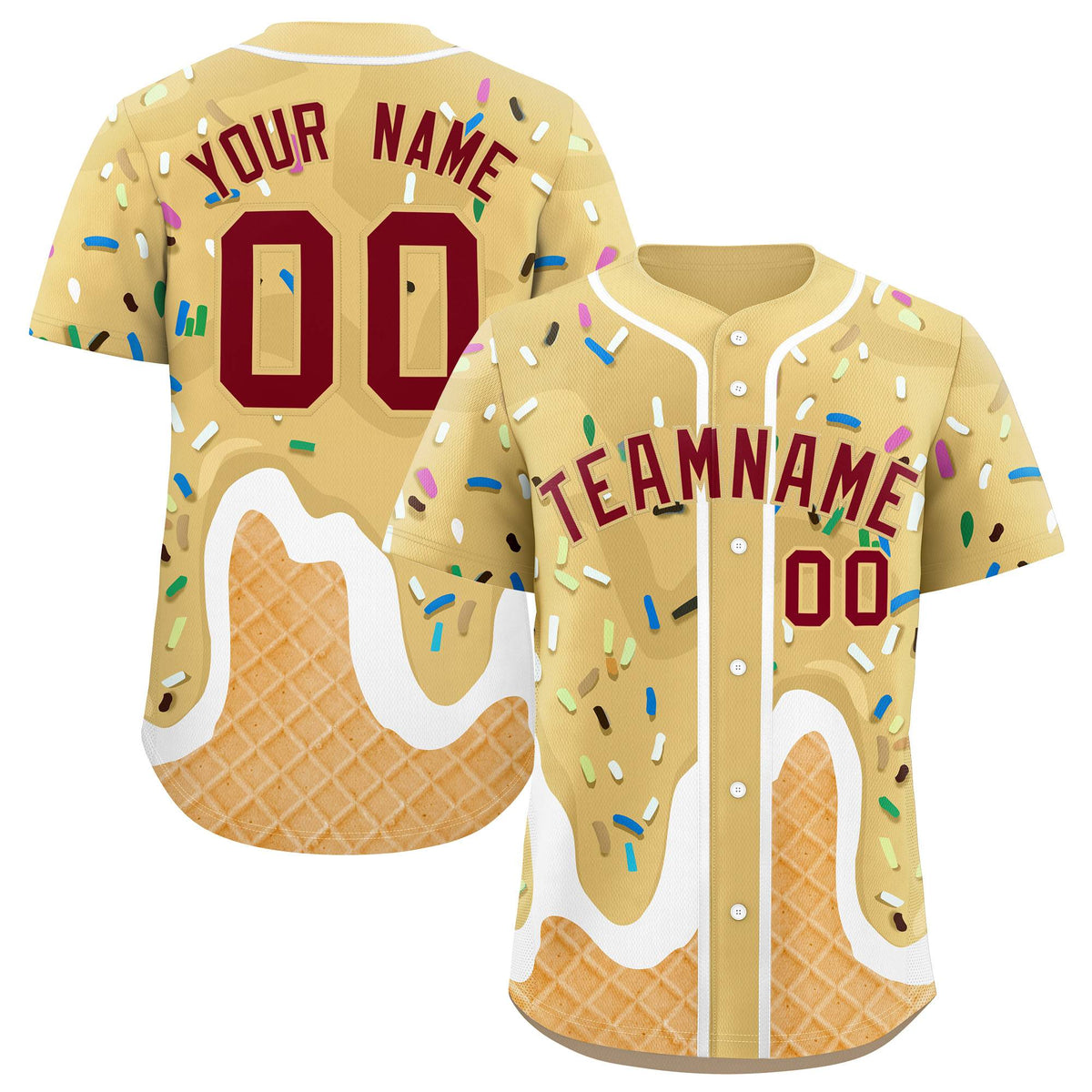 Custom Khaki Ice Cream Cone Graffiti Pattern Fashion Authentic Baseball Jersey| KXKSHOP