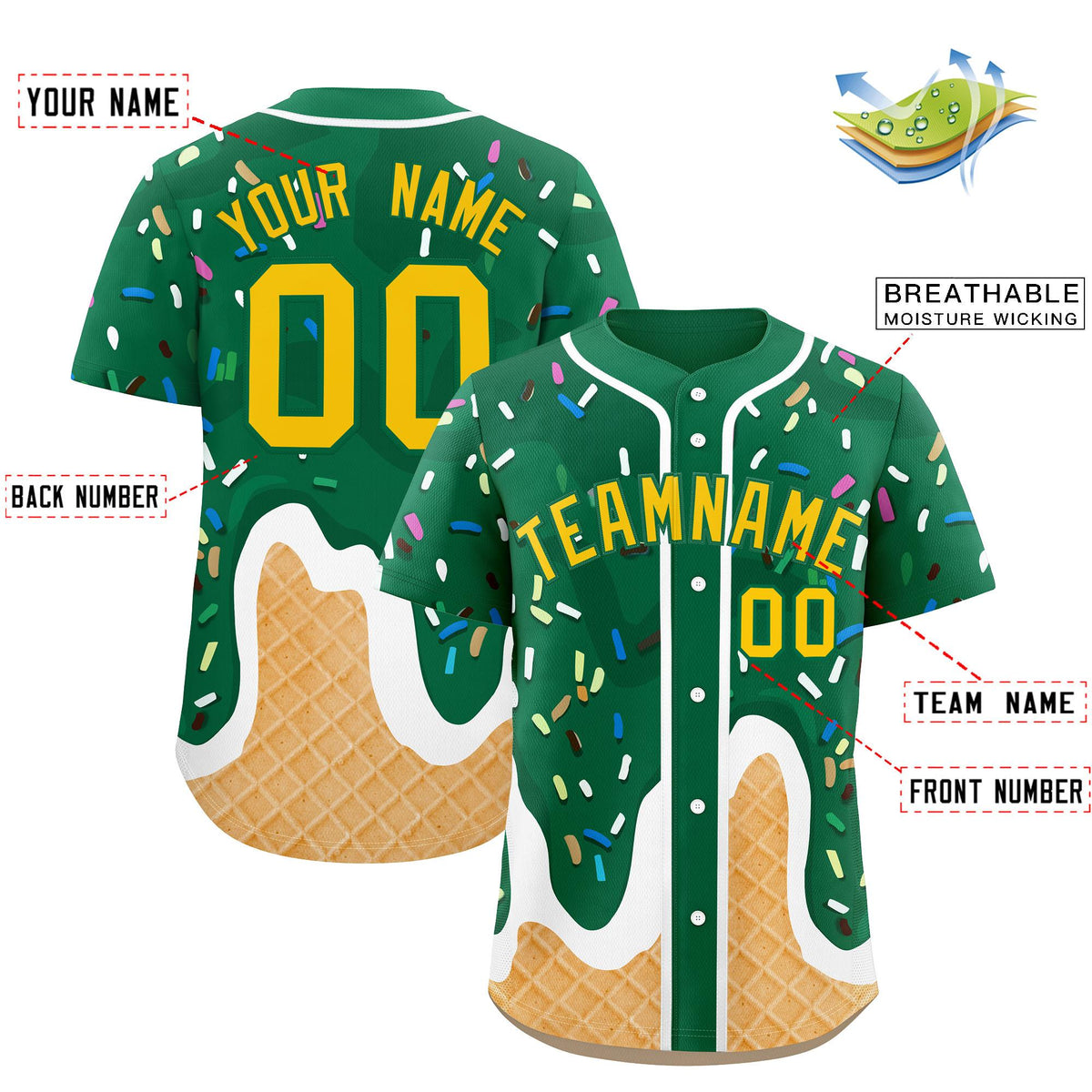 Custom Kelly Green Ice Cream Cone Graffiti Pattern Fashion Authentic Baseball Jersey| KXKSHOP
