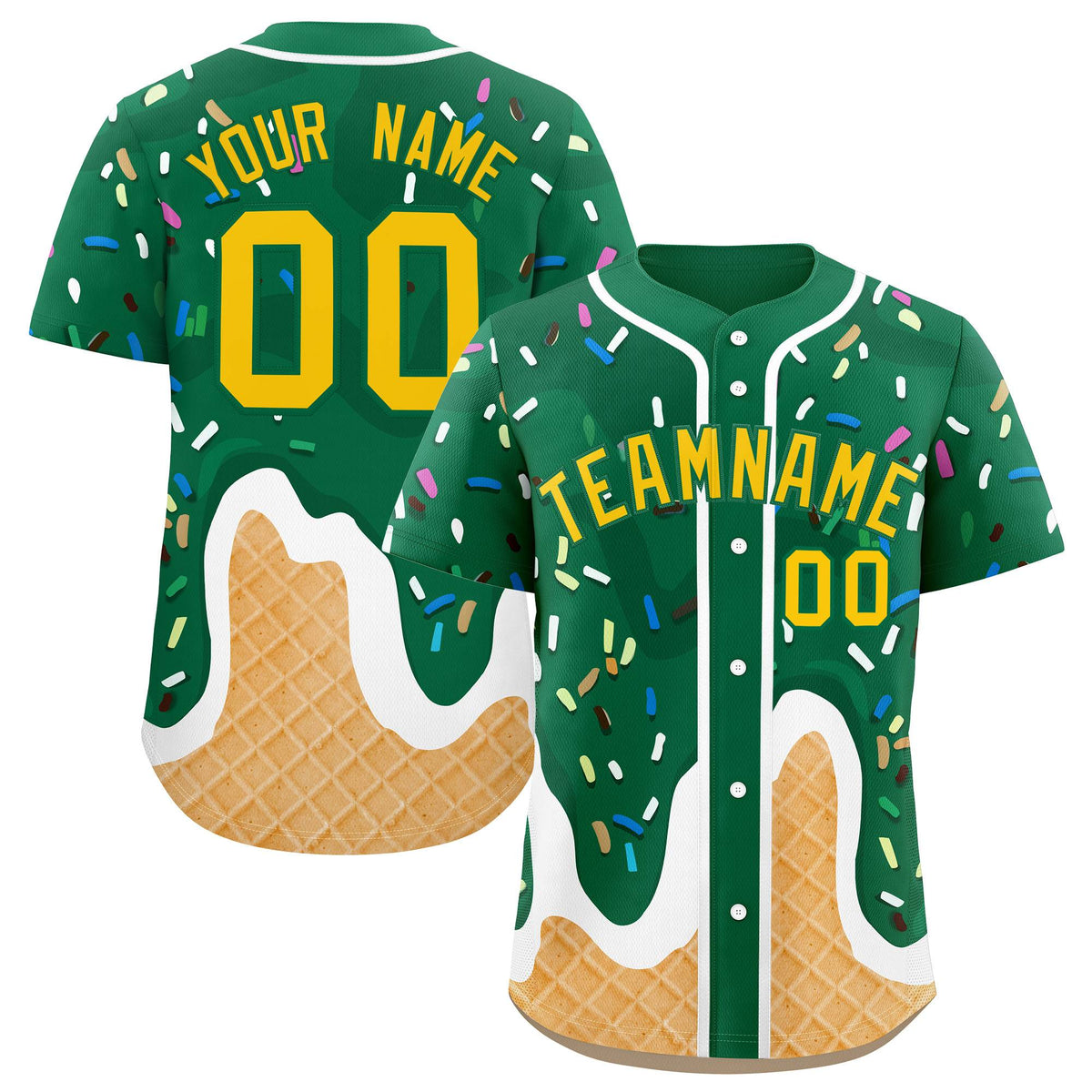 Custom Kelly Green Ice Cream Cone Graffiti Pattern Fashion Authentic Baseball Jersey| KXKSHOP