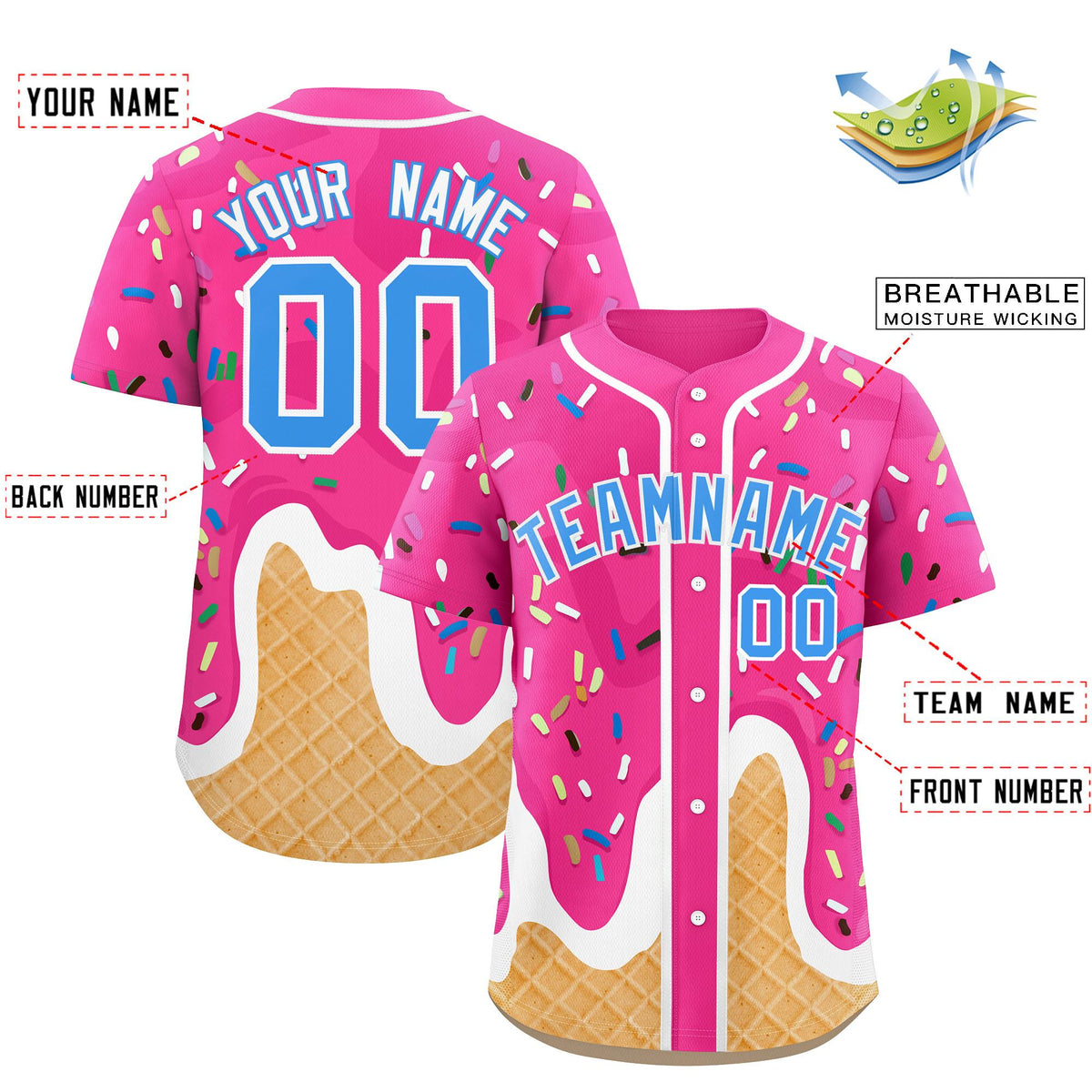 Custom Pink Ice Cream Cone Graffiti Pattern Fashion Authentic Baseball Jersey| KXKSHOP