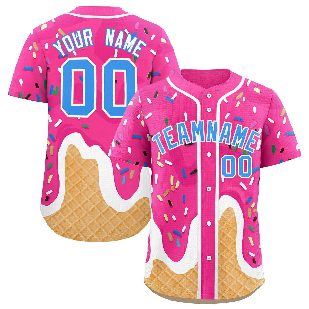 Custom Pink Ice Cream Cone Graffiti Pattern Fashion Authentic Baseball Jersey| KXKSHOP