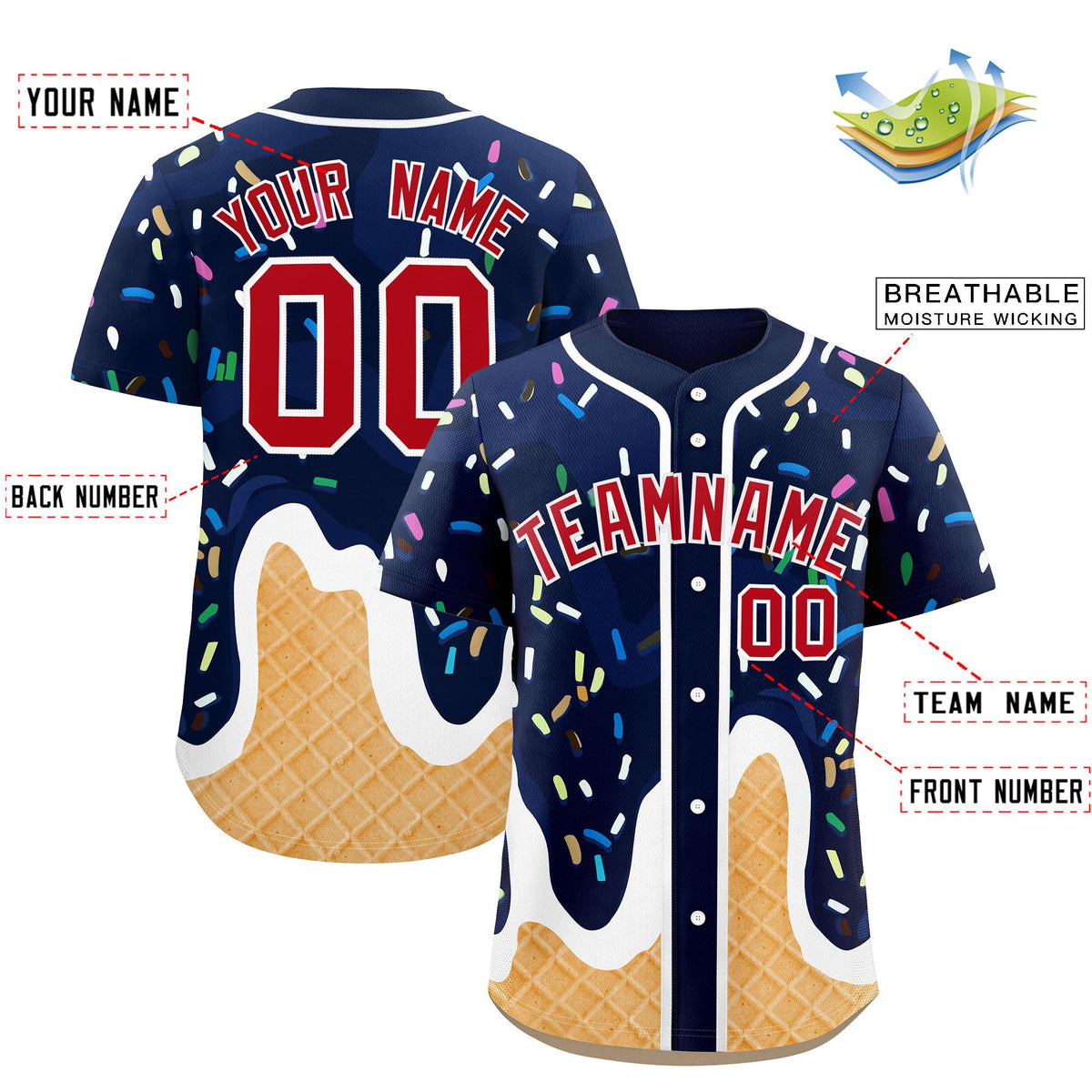 Custom Navy Ice Cream Cone Graffiti Pattern Fashion Authentic Baseball Jersey| KXKSHOP