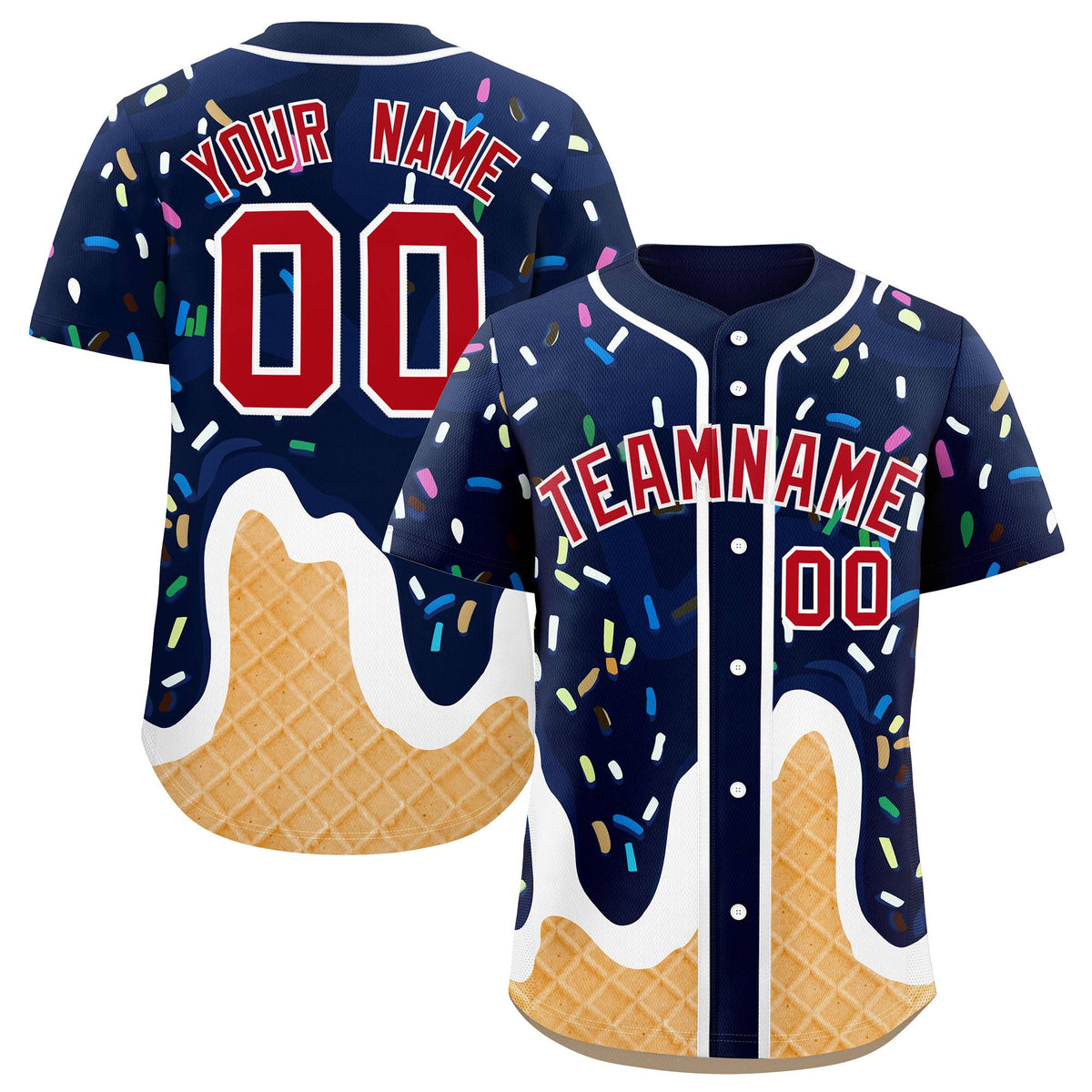 Custom Navy Ice Cream Cone Graffiti Pattern Fashion Authentic Baseball Jersey| KXKSHOP