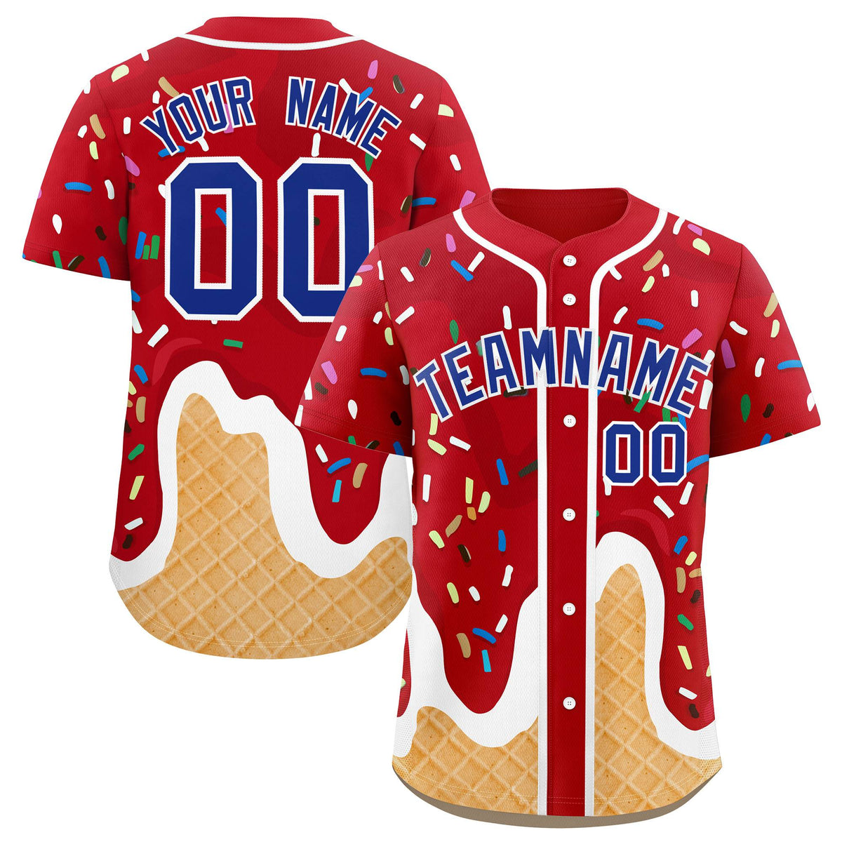Custom Red Ice Cream Cone Graffiti Pattern Fashion Authentic Baseball Jersey| KXKSHOP