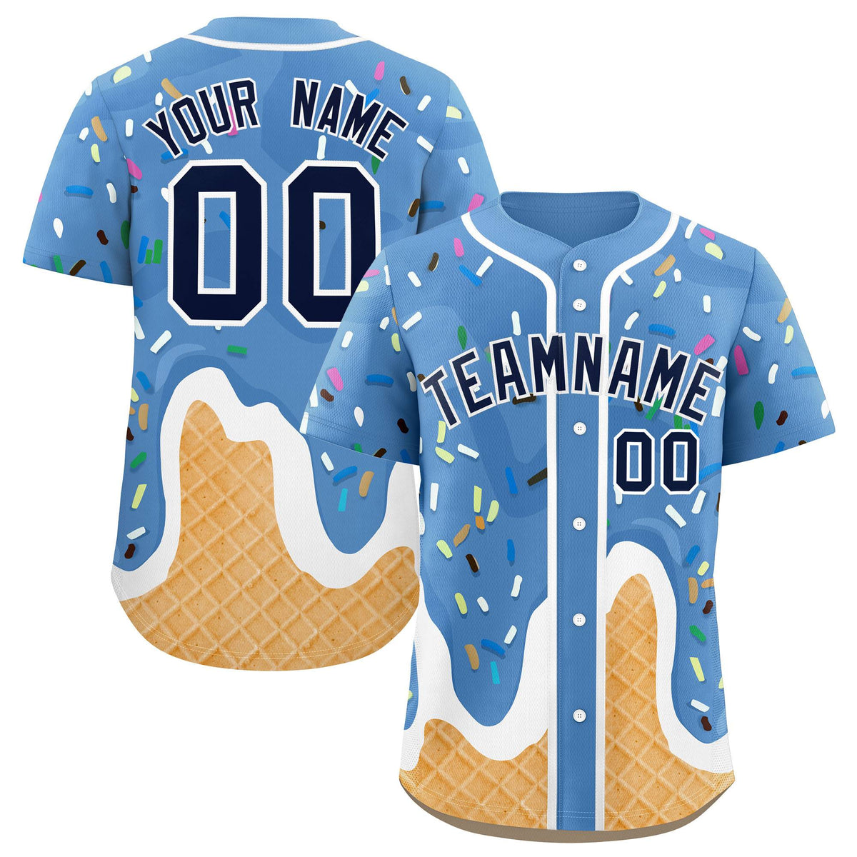 Custom Powder Blue Ice Cream Cone Graffiti Pattern Fashion Authentic Baseball Jersey| KXKSHOP