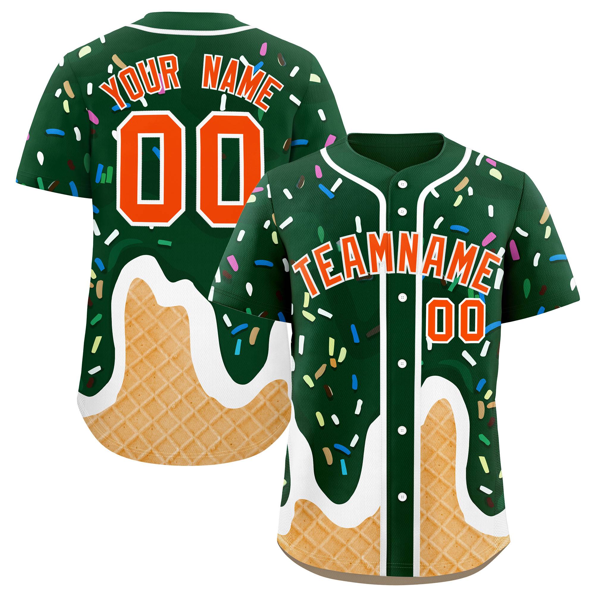 Custom Green Ice Cream Cone Graffiti Pattern Fashion Authentic Baseball Jersey| KXKSHOP