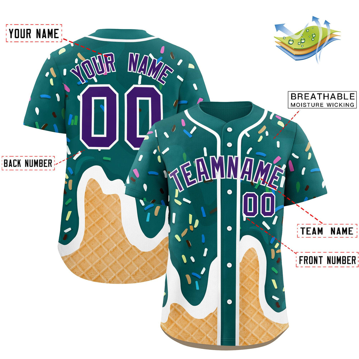 Custom Aqua Ice Cream Cone Graffiti Pattern Fashion Authentic Baseball Jersey| KXKSHOP