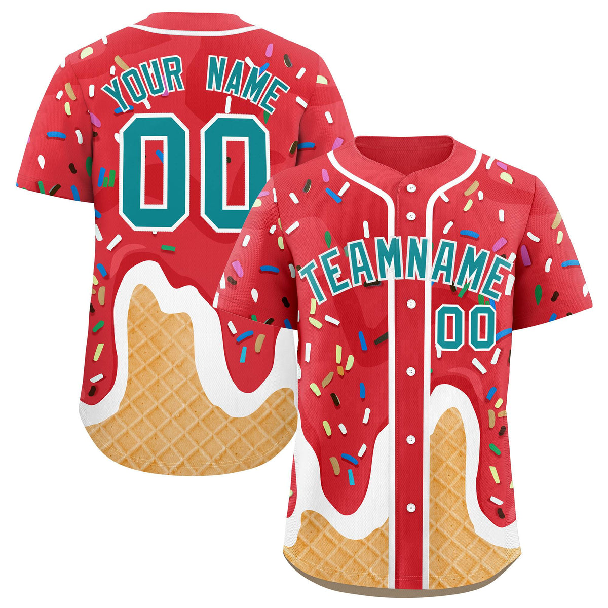Custom Light Red Ice Cream Cone Graffiti Pattern Fashion Authentic Baseball Jersey| KXKSHOP