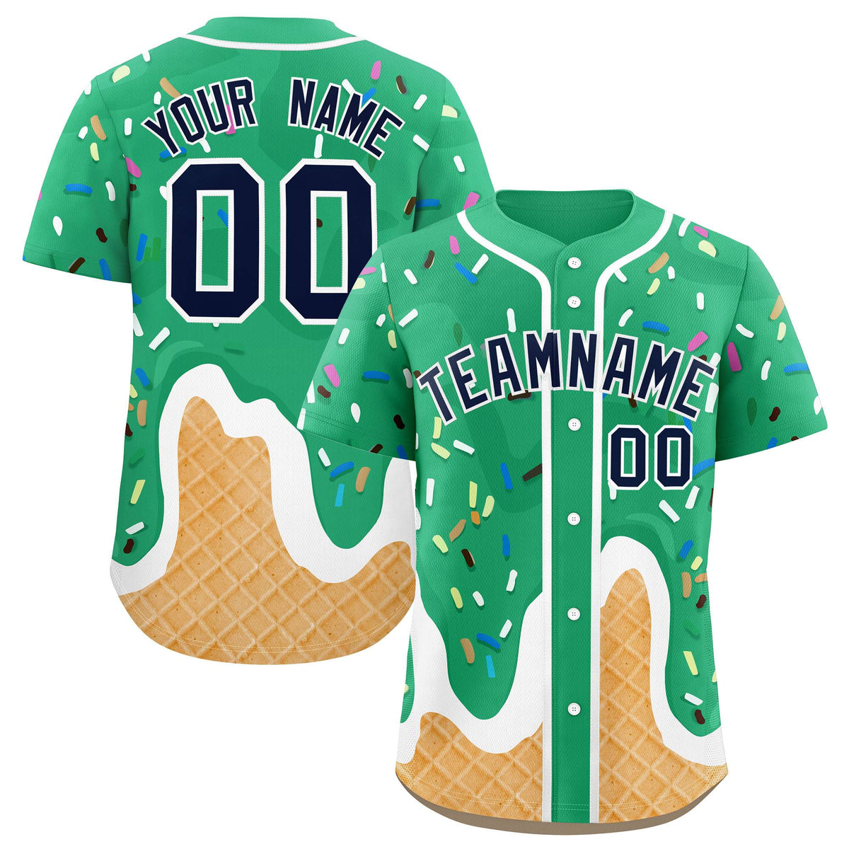 Custom Brilliant Green Ice Cream Cone Graffiti Pattern Fashion Authentic Baseball Jersey| KXKSHOP