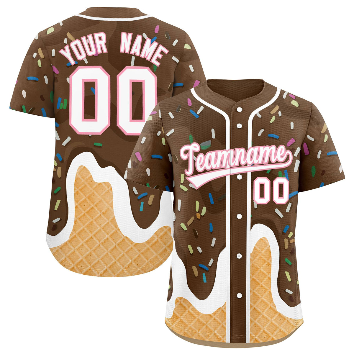 Custom Brown Ice Cream Cone Graffiti Pattern Fashion Authentic Baseball Jersey| KXKSHOP