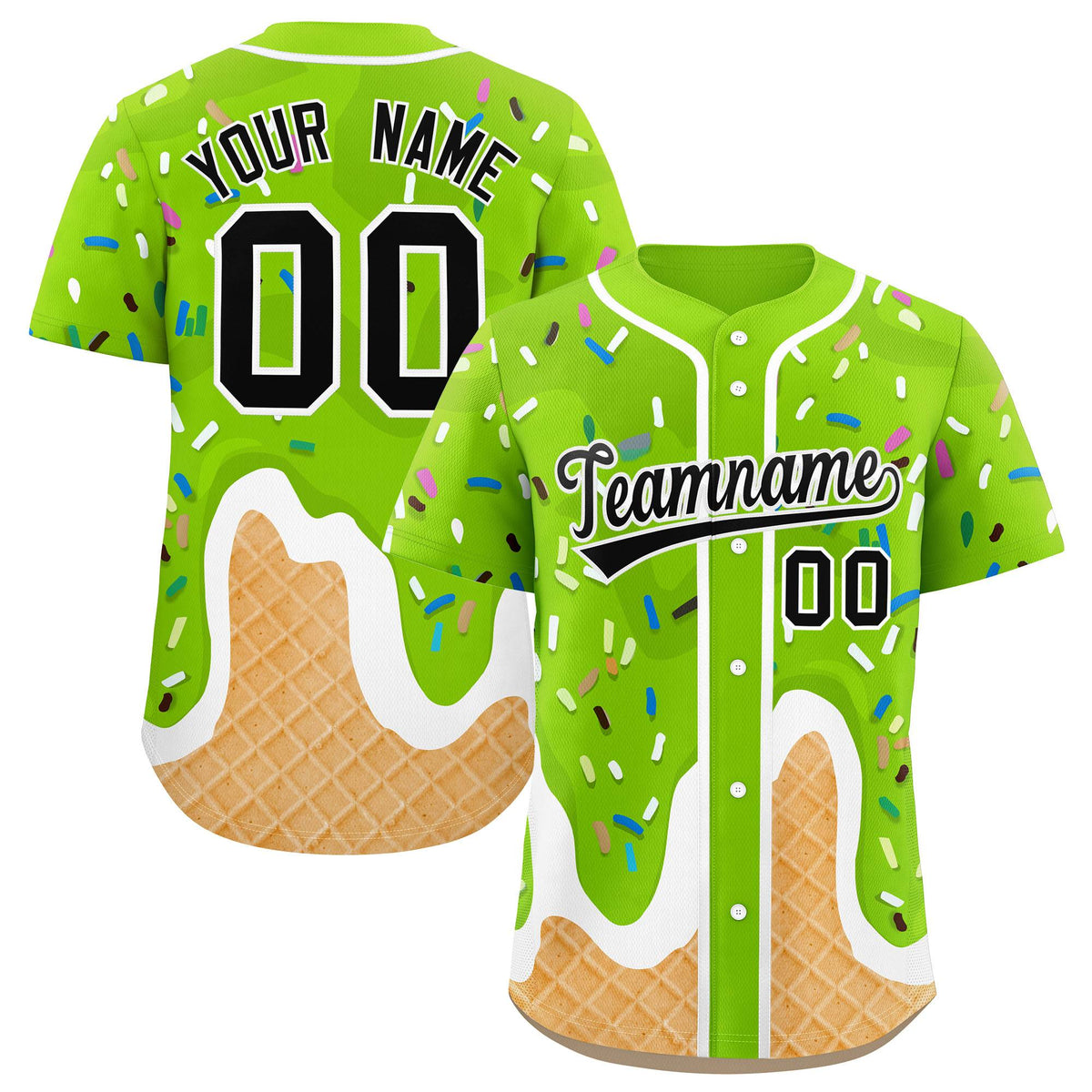 Custom Neon Green Ice Cream Cone Graffiti Pattern Fashion Authentic Baseball Jersey| KXKSHOP