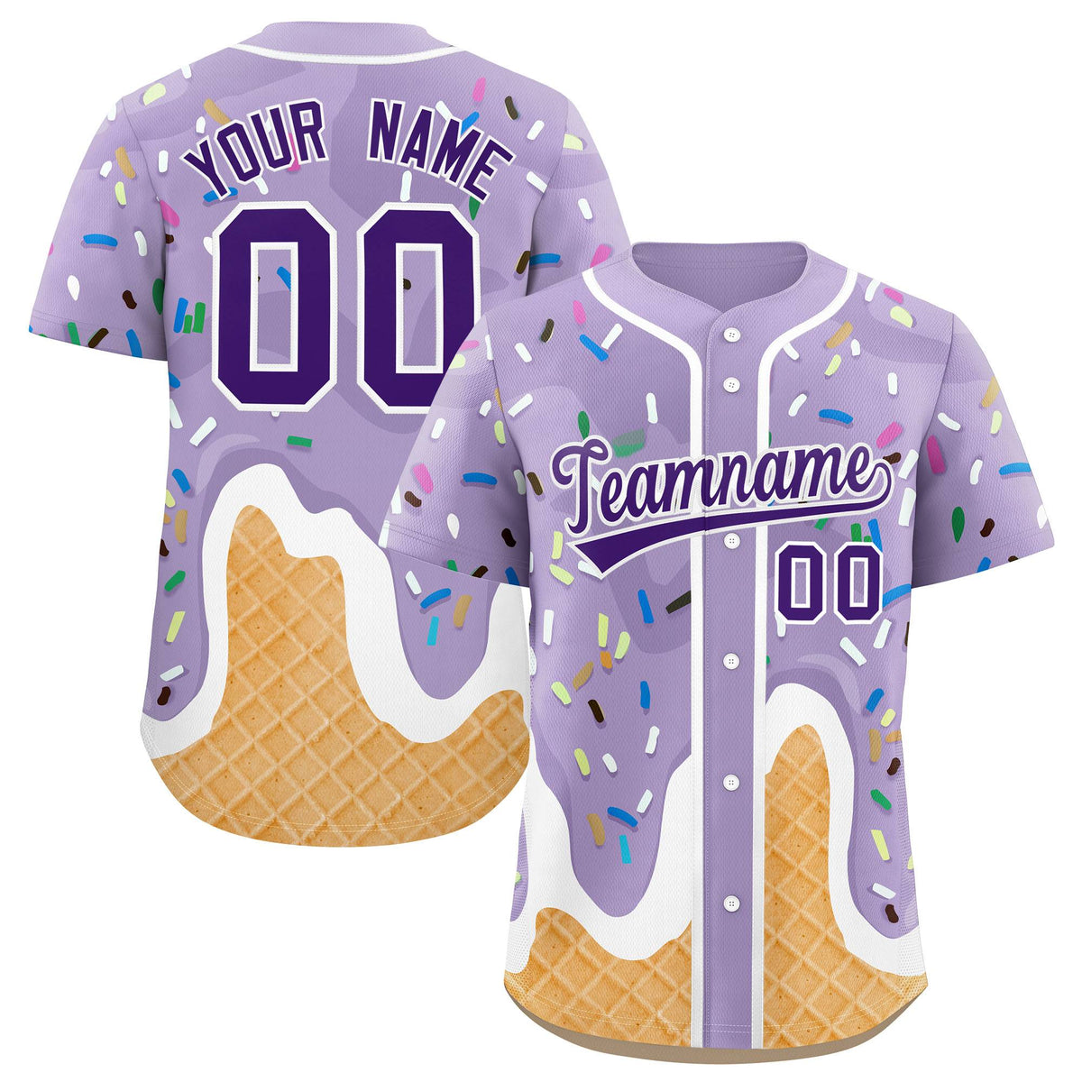 Custom Light Purple Ice Cream Cone Graffiti Pattern Fashion Authentic Baseball Jersey| KXKSHOP