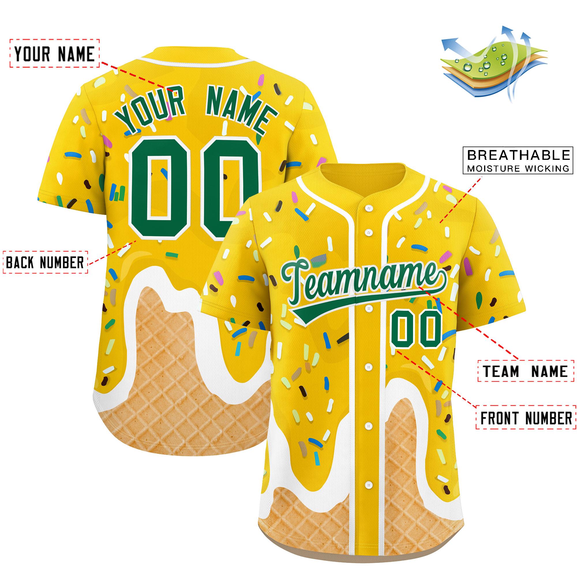 Custom Gold Ice Cream Cone Graffiti Pattern Fashion Authentic Baseball Jersey| KXKSHOP