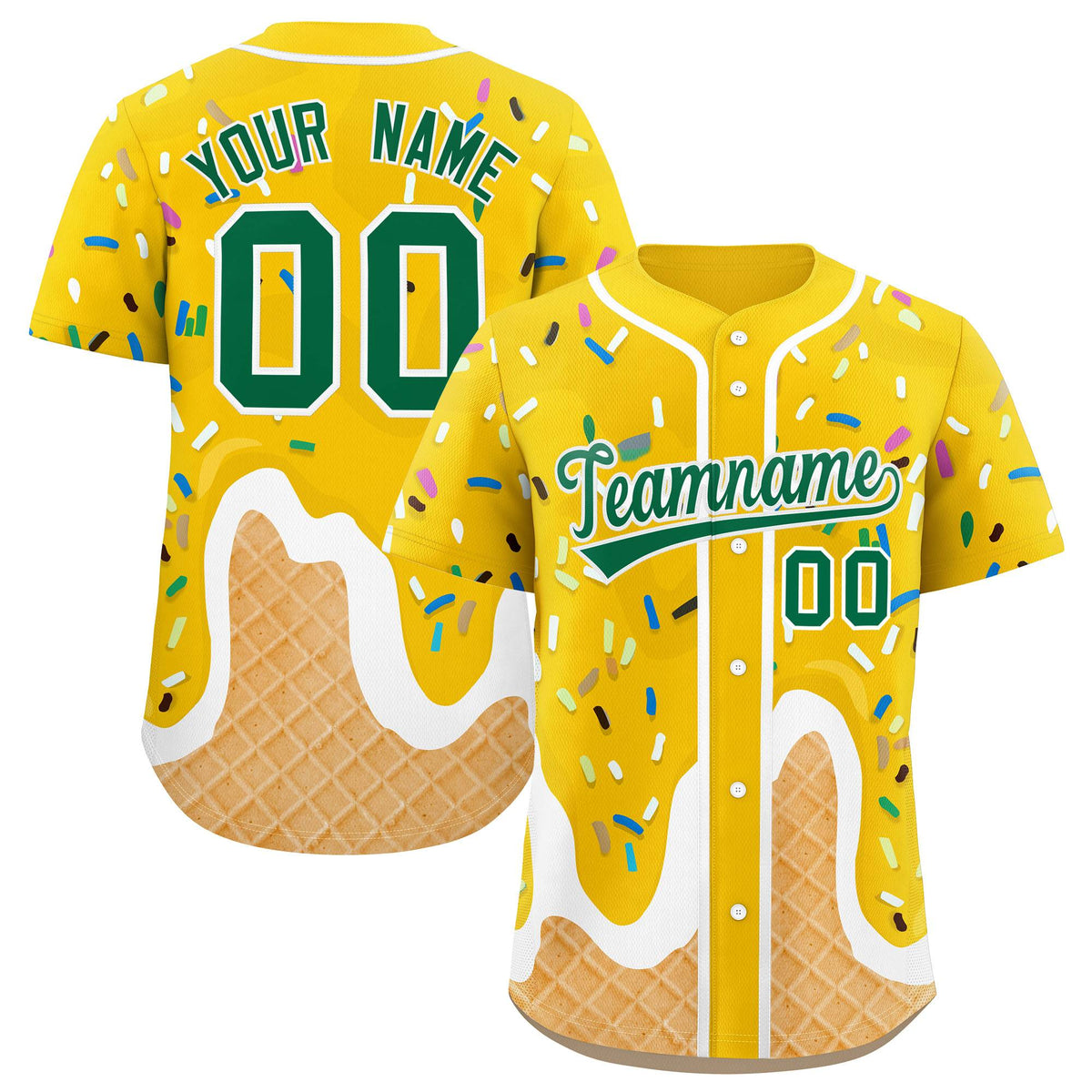 Custom Gold Ice Cream Cone Graffiti Pattern Fashion Authentic Baseball Jersey| KXKSHOP
