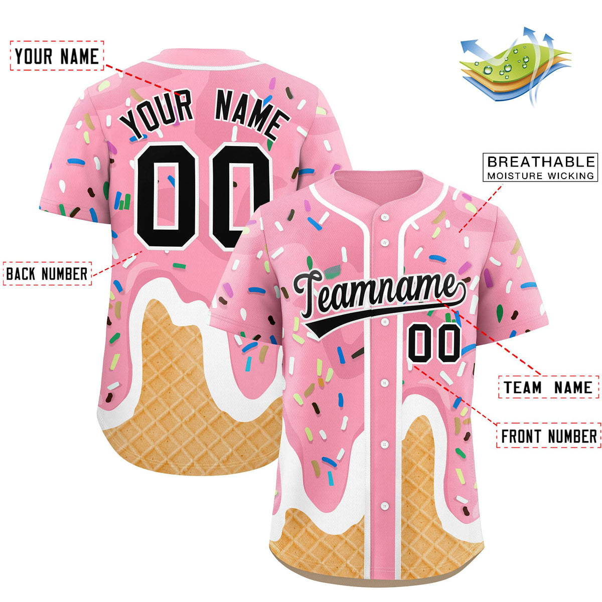 Custom Light Pink Ice Cream Cone Graffiti Pattern Fashion Authentic Baseball Jersey| KXKSHOP