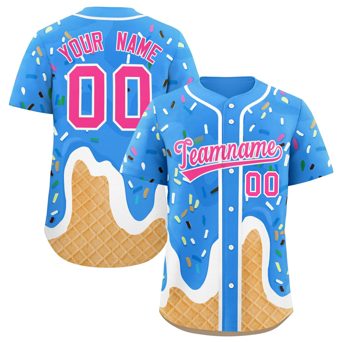 Custom Powder Blue Ice Cream Cone Graffiti Pattern Fashion Authentic Baseball Jersey| KXKSHOP