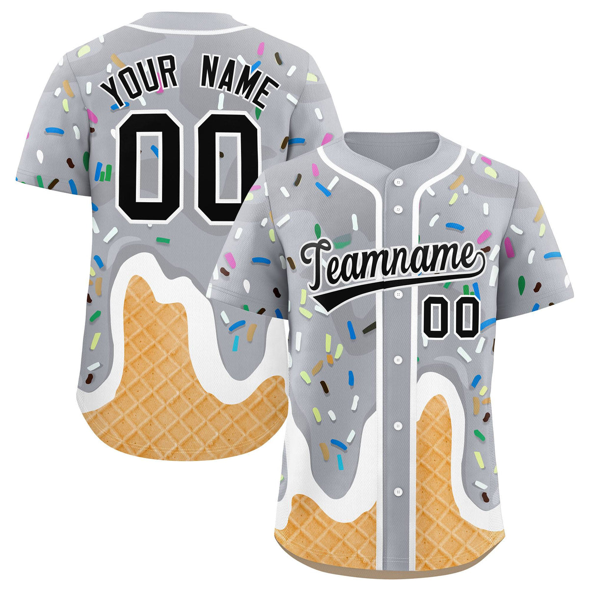 Custom Gray Ice Cream Cone Graffiti Pattern Fashion Authentic Baseball Jersey| KXKSHOP