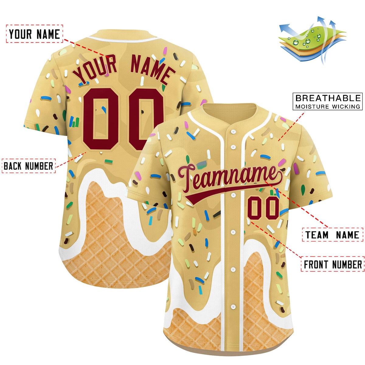 Custom Khaki Ice Cream Cone Graffiti Pattern Fashion Authentic Baseball Jersey| KXKSHOP