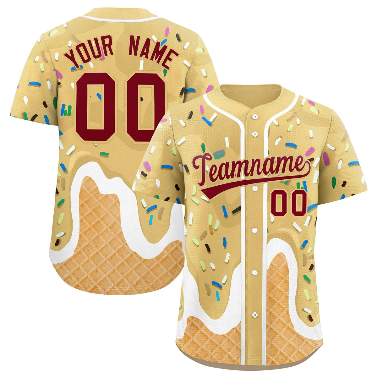 Custom Khaki Ice Cream Cone Graffiti Pattern Fashion Authentic Baseball Jersey| KXKSHOP