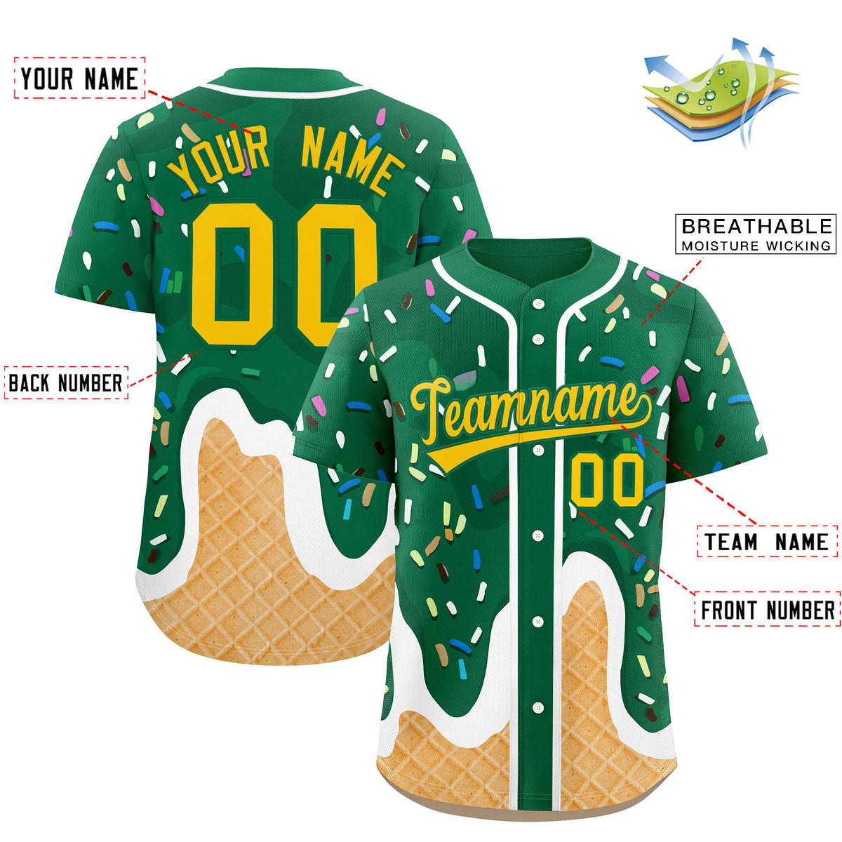 Custom Kelly Green Ice Cream Cone Graffiti Pattern Fashion Authentic Baseball Jersey| KXKSHOP