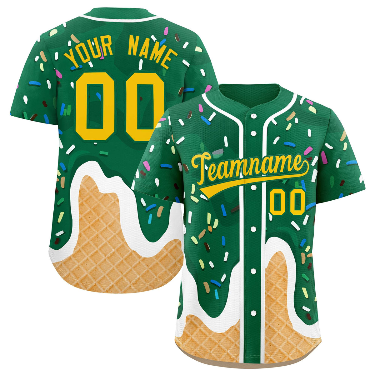 Custom Kelly Green Ice Cream Cone Graffiti Pattern Fashion Authentic Baseball Jersey| KXKSHOP
