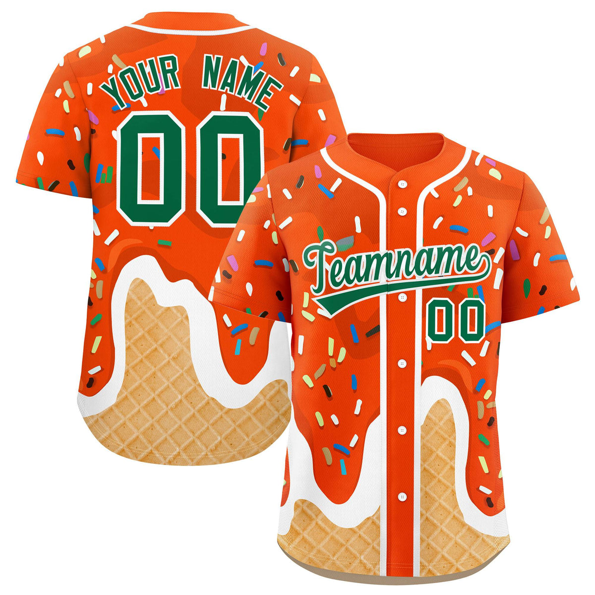 Custom Orange Ice Cream Cone Graffiti Pattern Fashion Authentic Baseball Jersey| KXKSHOP