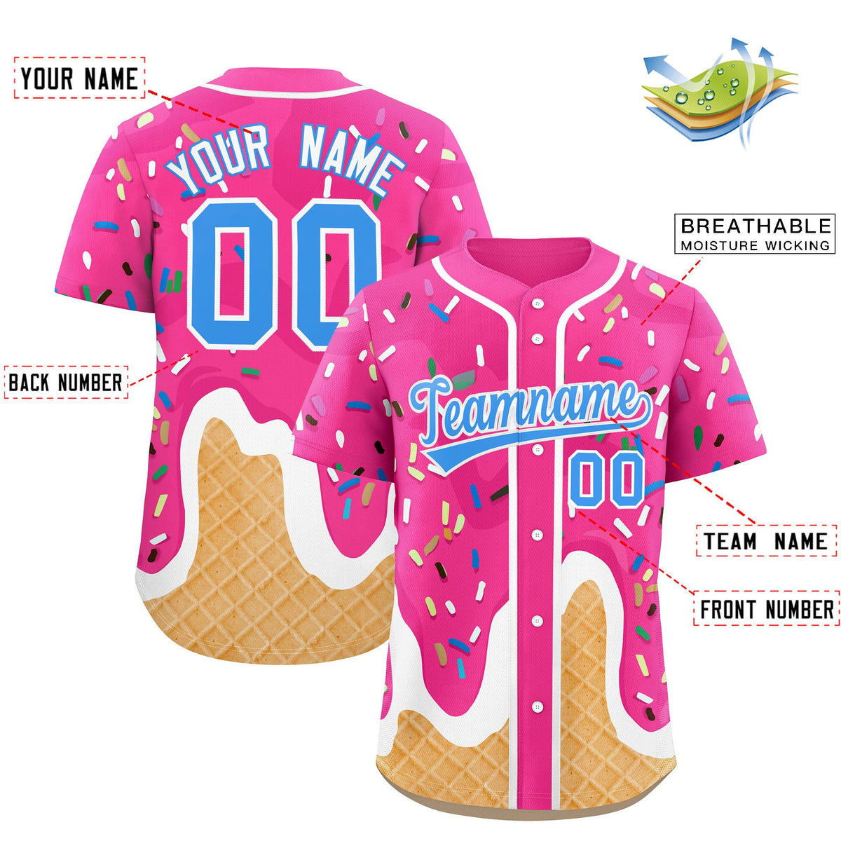 Custom Pink Ice Cream Cone Graffiti Pattern Fashion Authentic Baseball Jersey| KXKSHOP