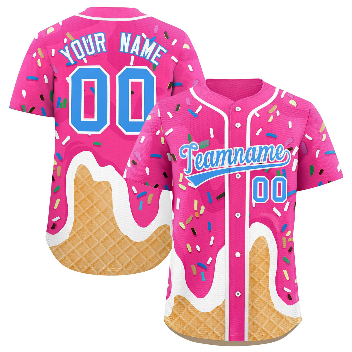 Custom Pink Ice Cream Cone Graffiti Pattern Fashion Authentic Baseball Jersey| KXKSHOP