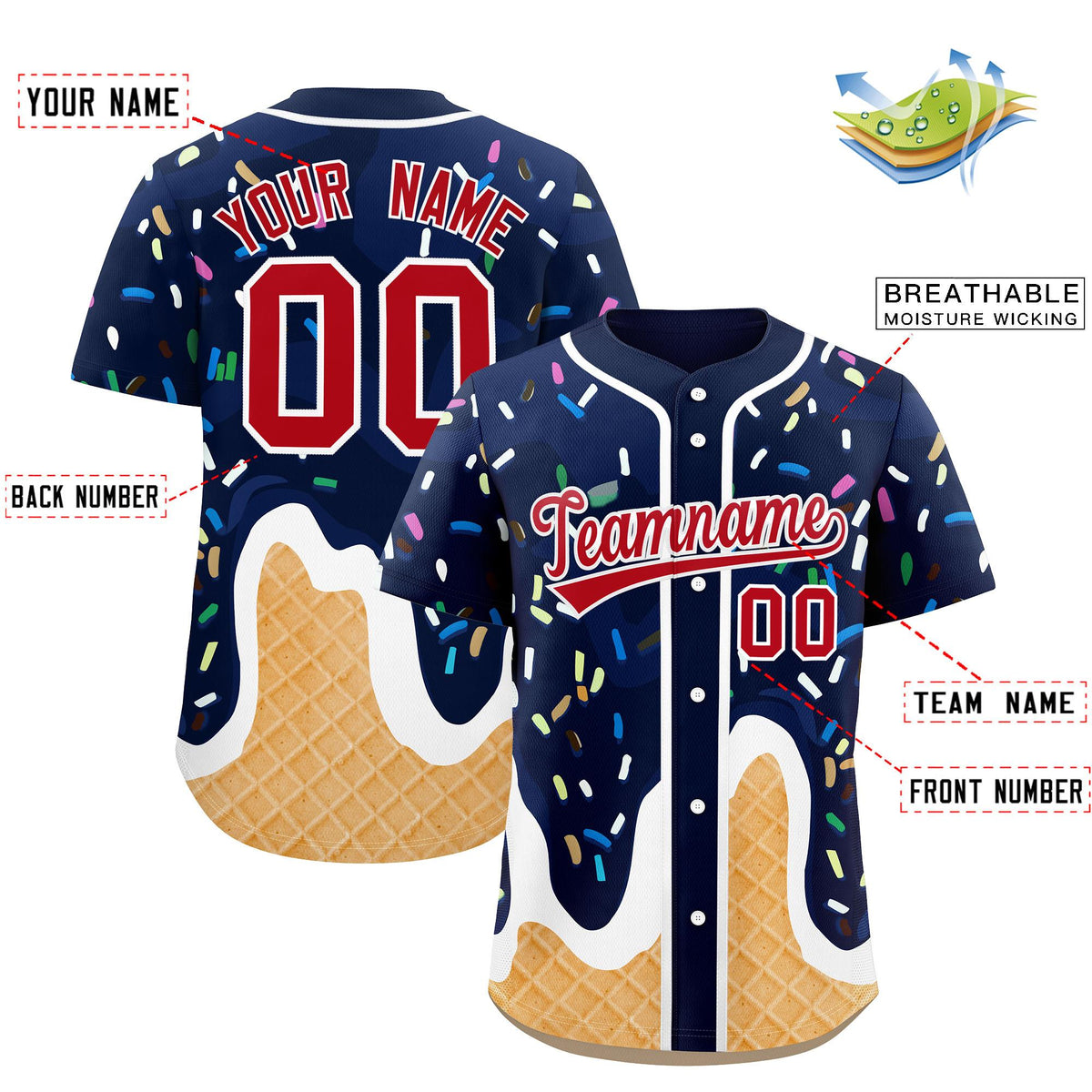 Custom Navy Ice Cream Cone Graffiti Pattern Fashion Authentic Baseball Jersey| KXKSHOP