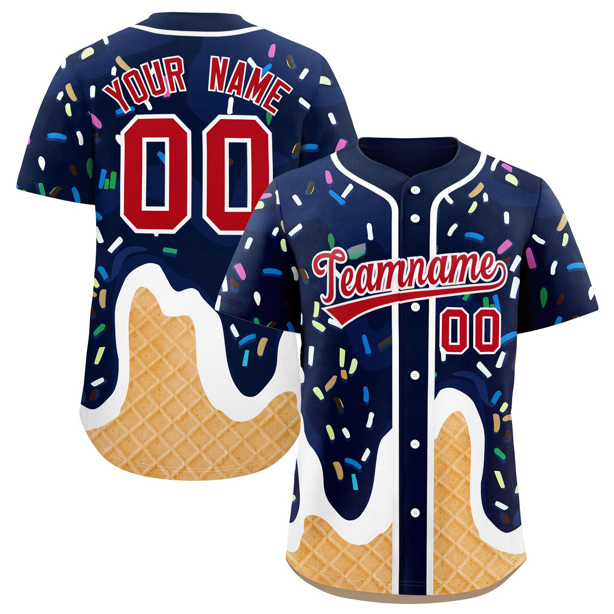 Custom Navy Ice Cream Cone Graffiti Pattern Fashion Authentic Baseball Jersey| KXKSHOP