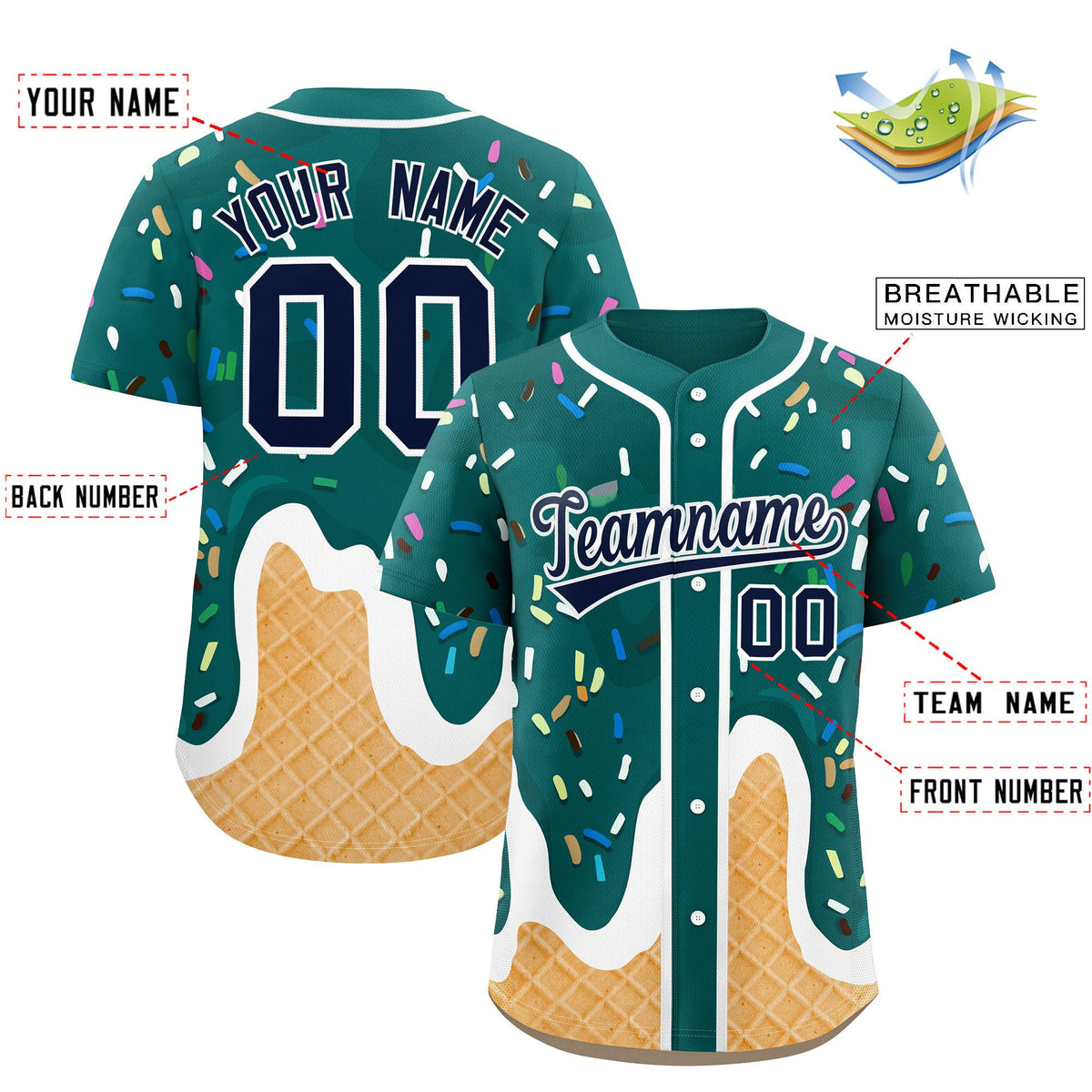Custom Aqua Ice Cream Cone Graffiti Pattern Fashion Authentic Baseball Jersey| KXKSHOP