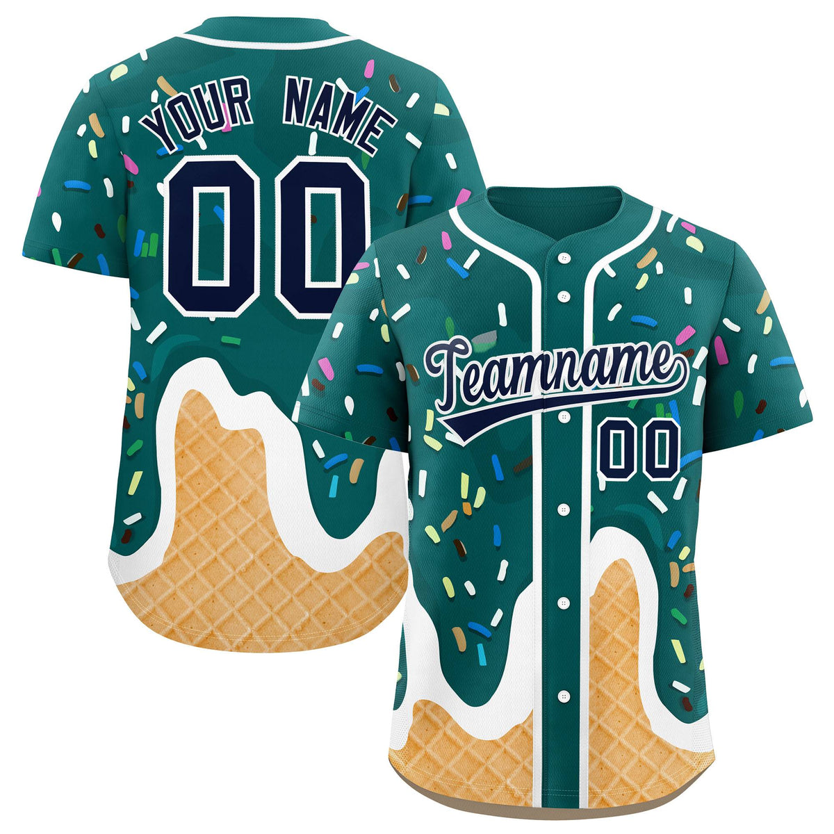 Custom Aqua Ice Cream Cone Graffiti Pattern Fashion Authentic Baseball Jersey| KXKSHOP