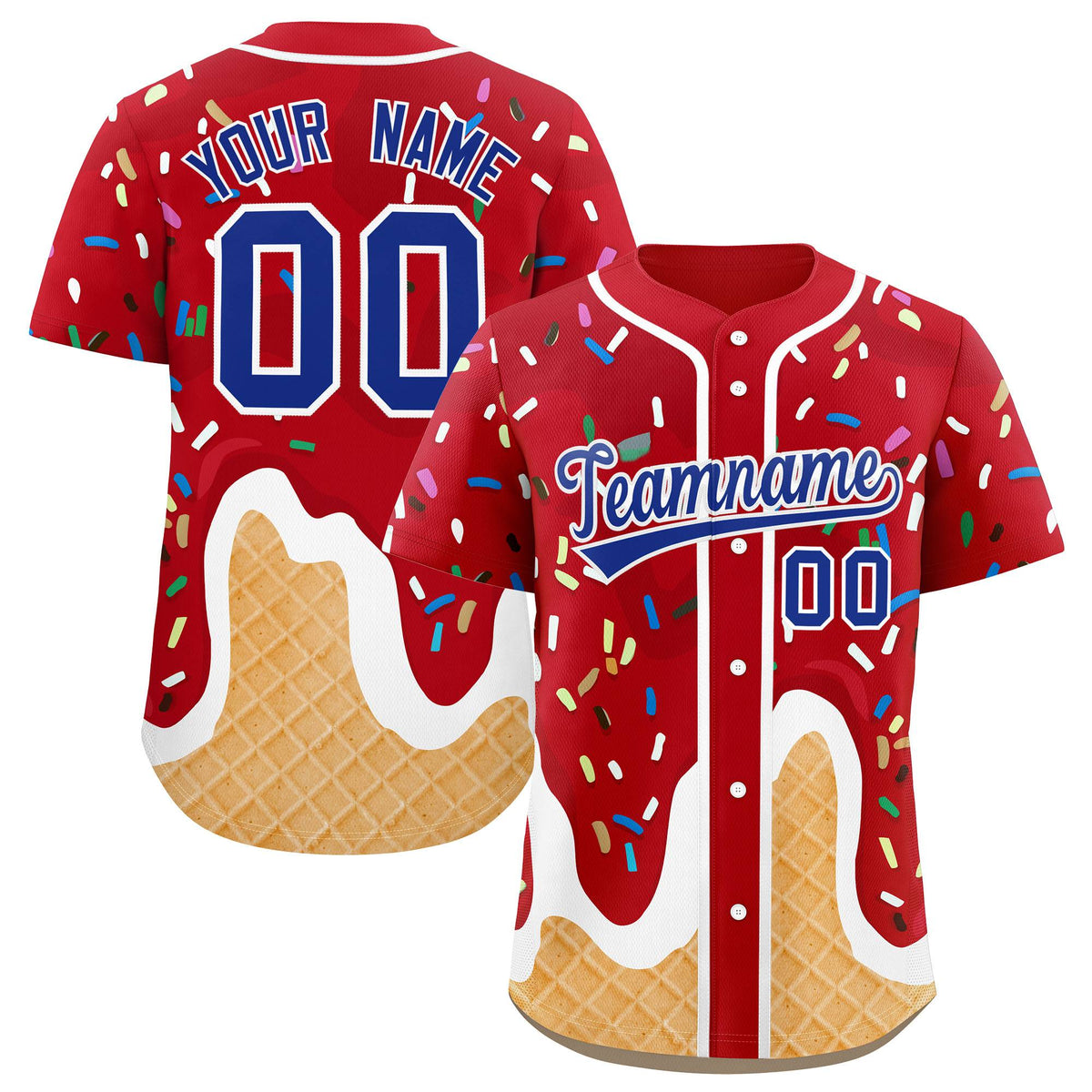 Custom Red Ice Cream Cone Graffiti Pattern Fashion Authentic Baseball Jersey| KXKSHOP