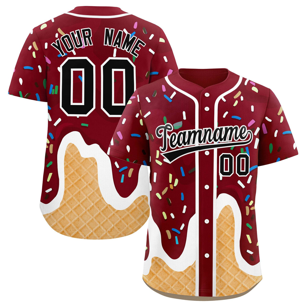 Custom Crimson Ice Cream Cone Graffiti Pattern Fashion Authentic Baseball Jersey| KXKSHOP