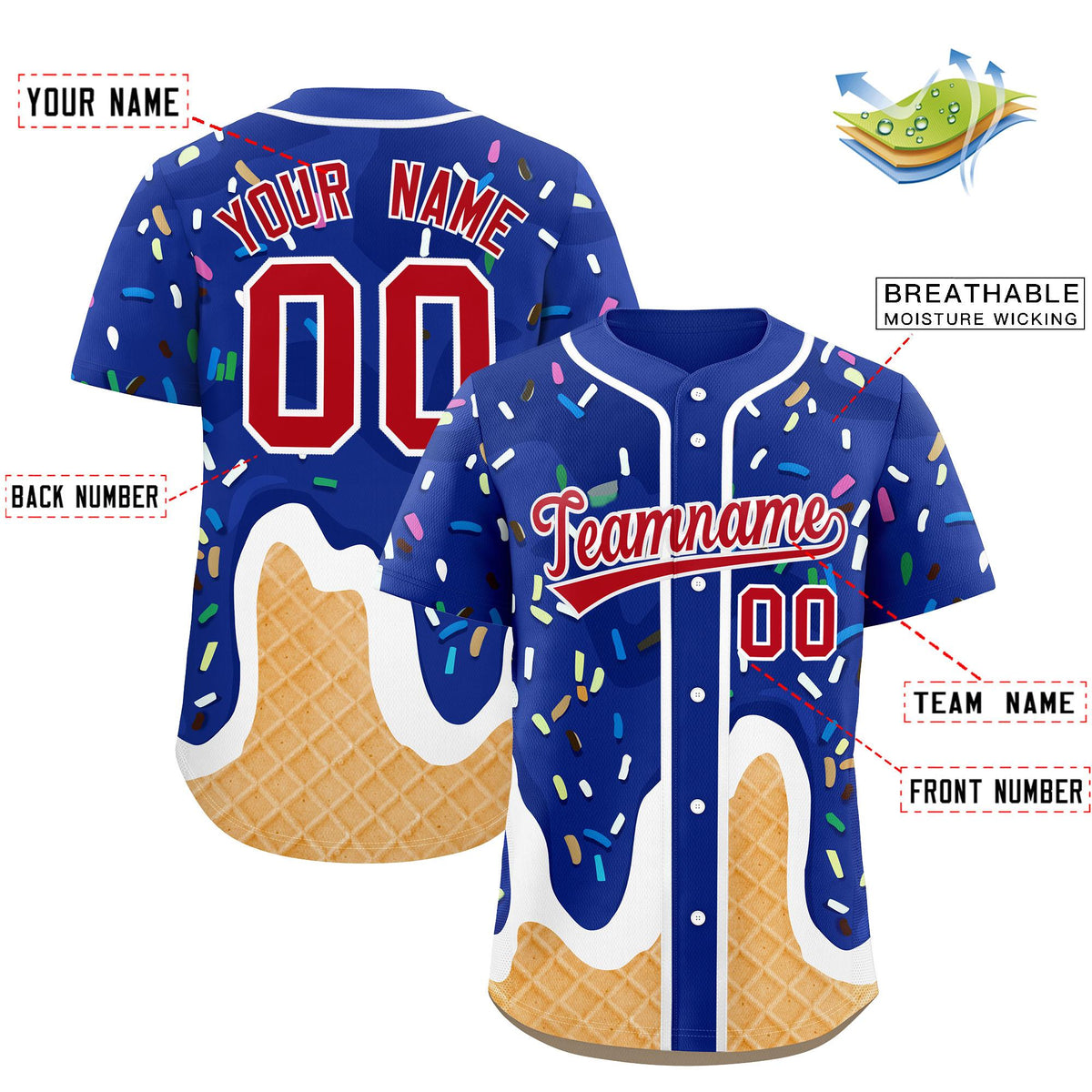 Custom Royal Ice Cream Cone Graffiti Pattern Fashion Authentic Baseball Jersey| KXKSHOP