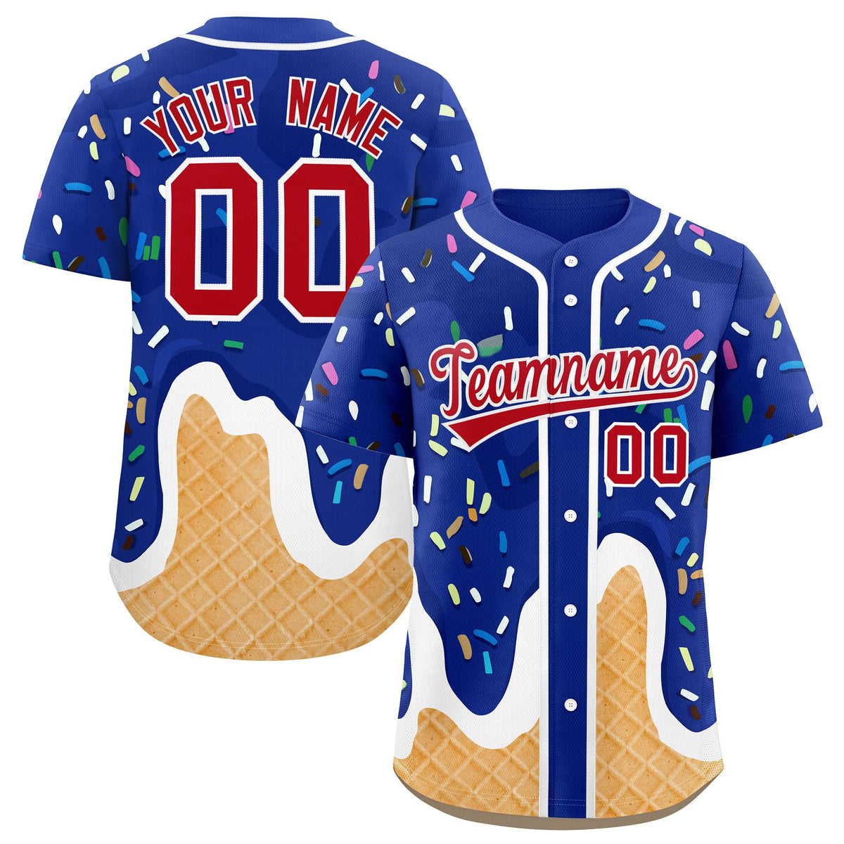 Custom Royal Ice Cream Cone Graffiti Pattern Fashion Authentic Baseball Jersey| KXKSHOP