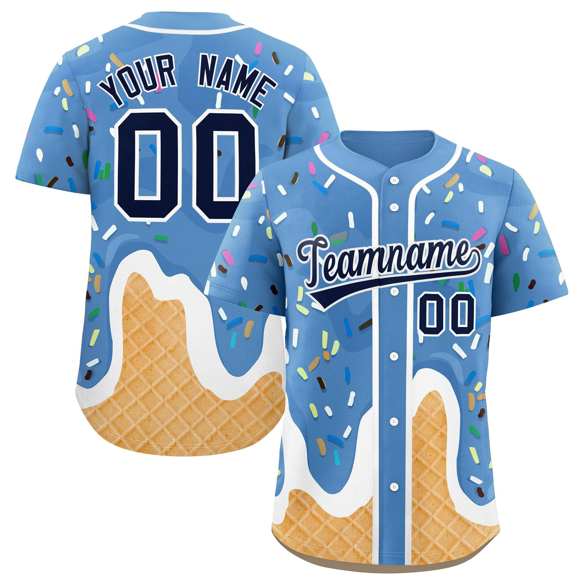 Custom Powder Blue Ice Cream Cone Graffiti Pattern Fashion Authentic Baseball Jersey| KXKSHOP