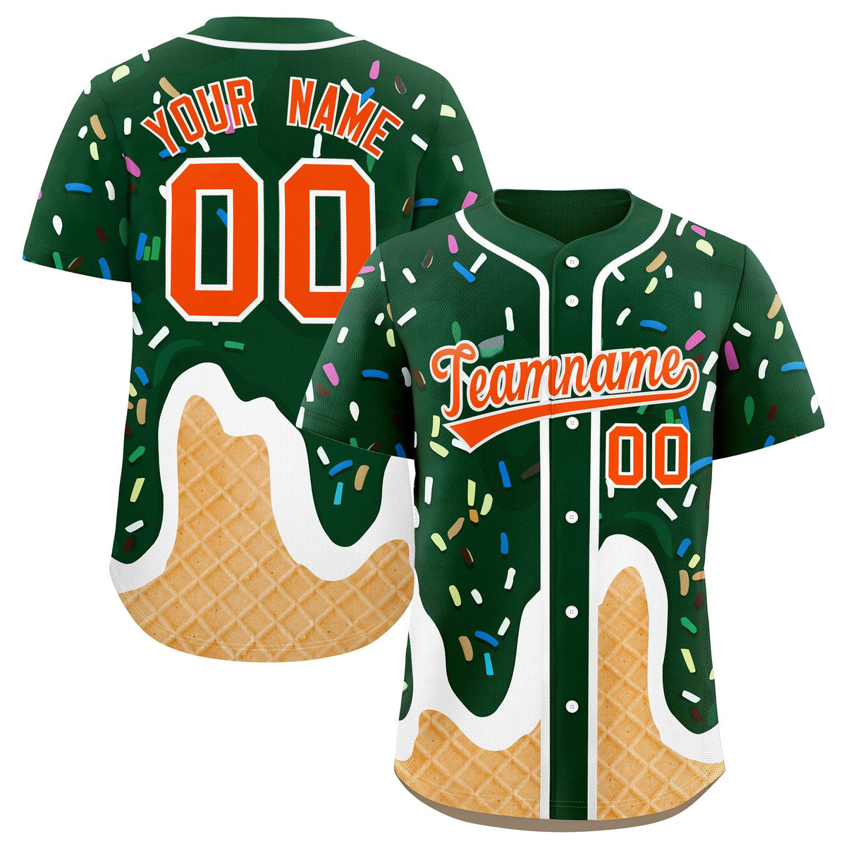 Custom Green Ice Cream Cone Graffiti Pattern Fashion Authentic Baseball Jersey| KXKSHOP