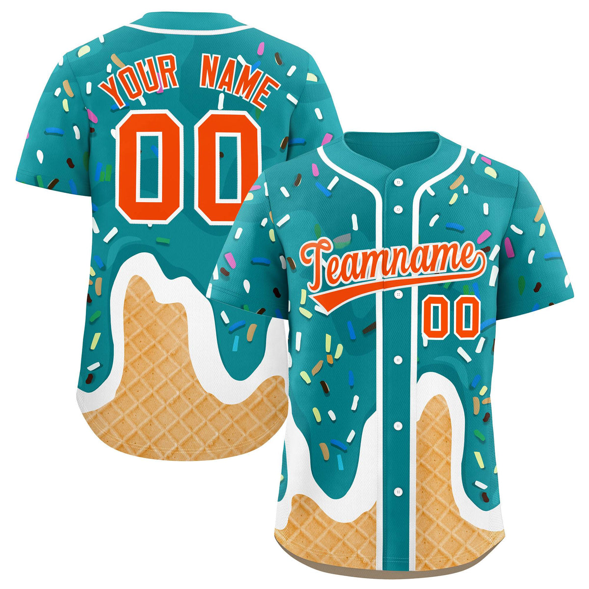Custom Aqua Ice Cream Cone Graffiti Pattern Fashion Authentic Baseball Jersey| KXKSHOP