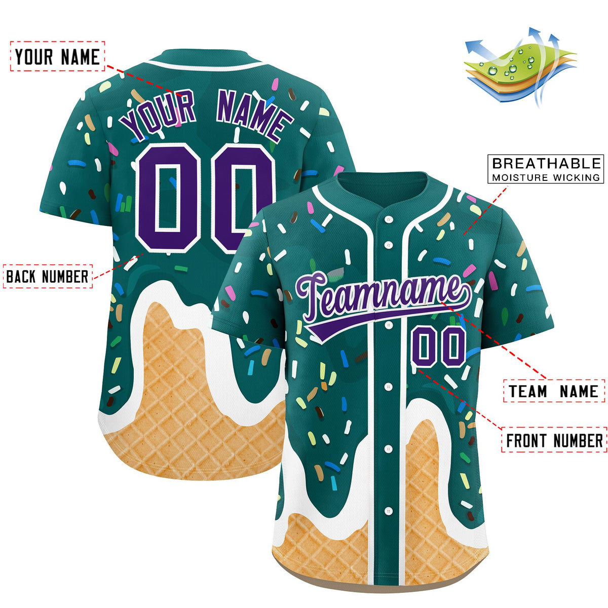Custom Aqua Ice Cream Cone Graffiti Pattern Fashion Authentic Baseball Jersey| KXKSHOP