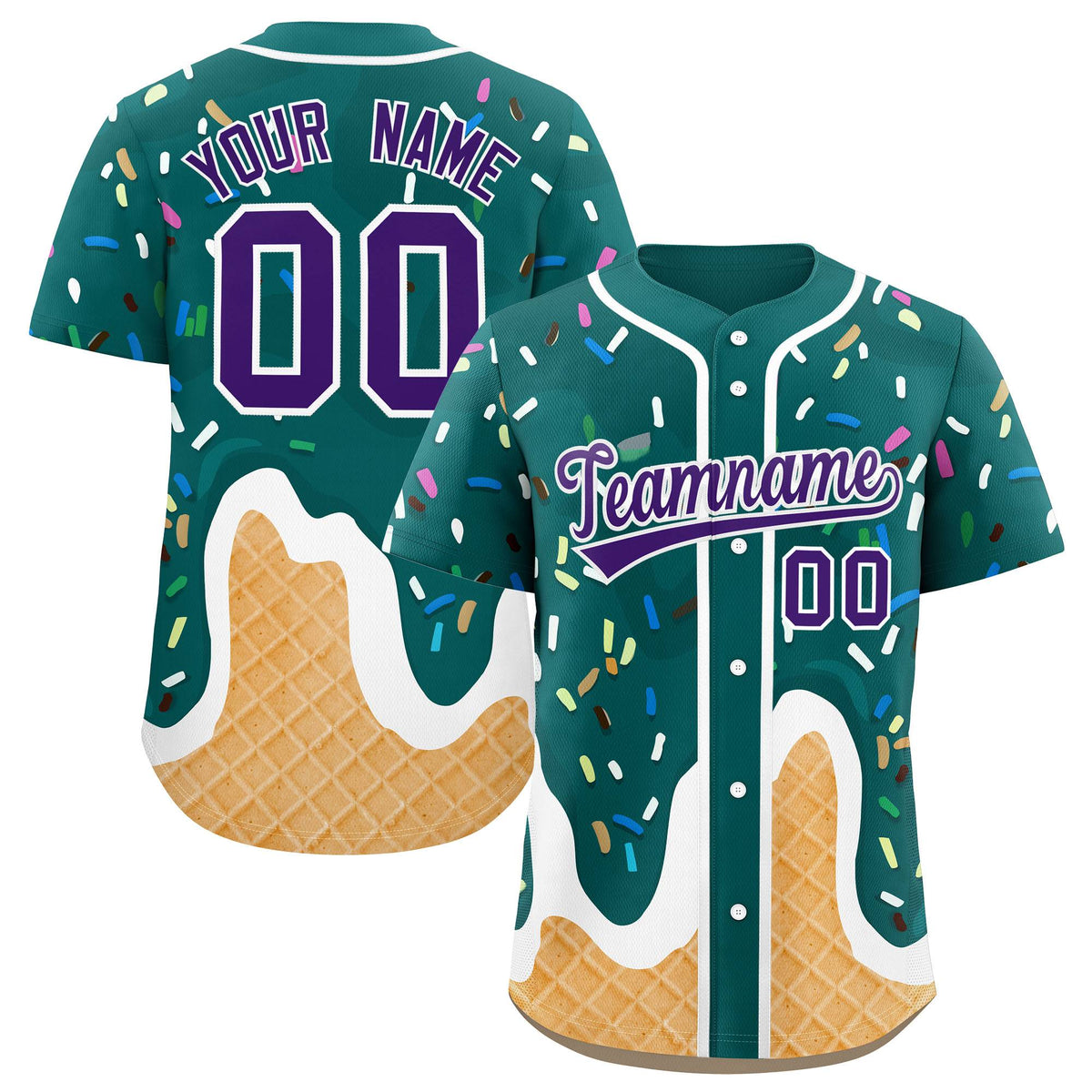 Custom Aqua Ice Cream Cone Graffiti Pattern Fashion Authentic Baseball Jersey| KXKSHOP