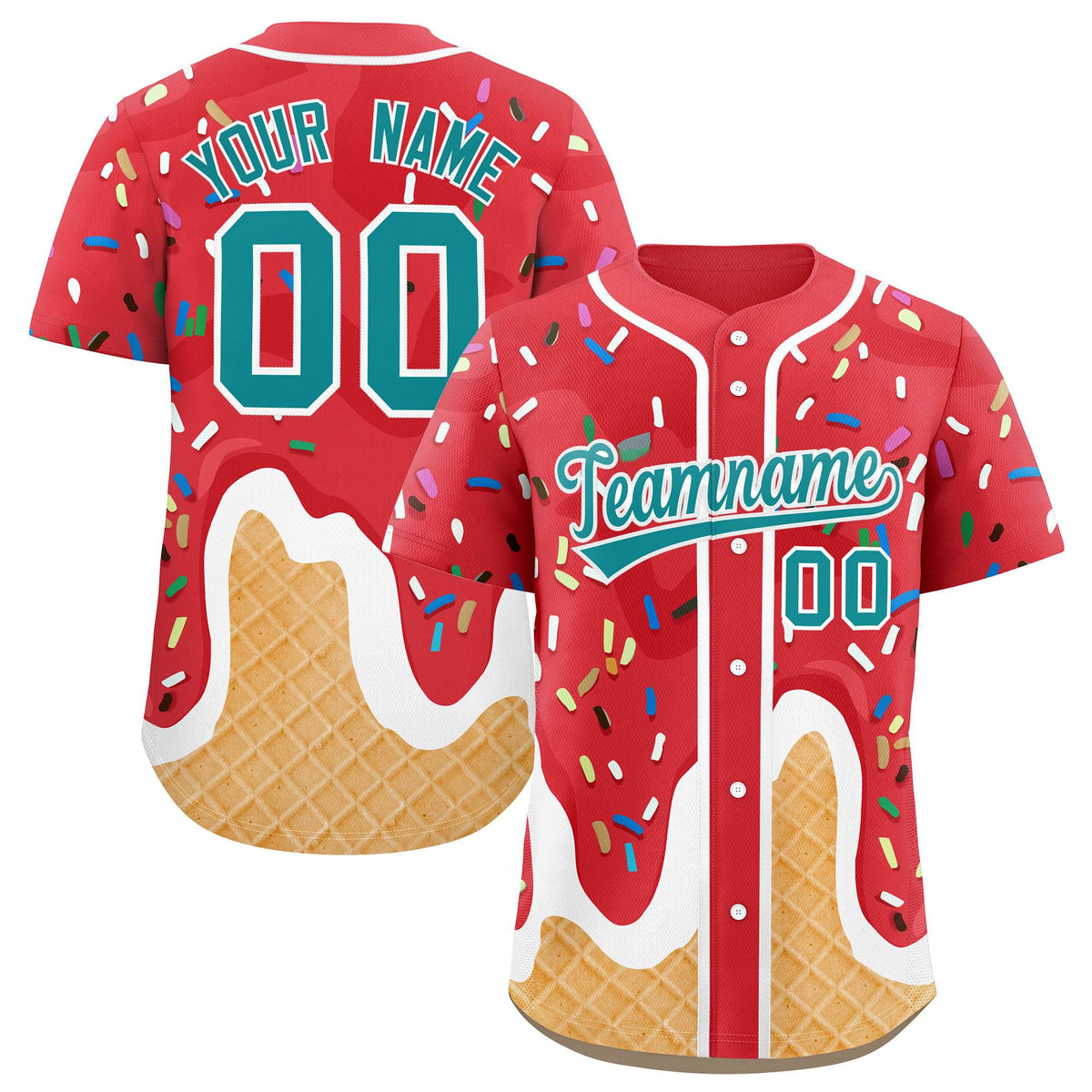 Custom Light Red Ice Cream Cone Graffiti Pattern Fashion Authentic Baseball Jersey| KXKSHOP