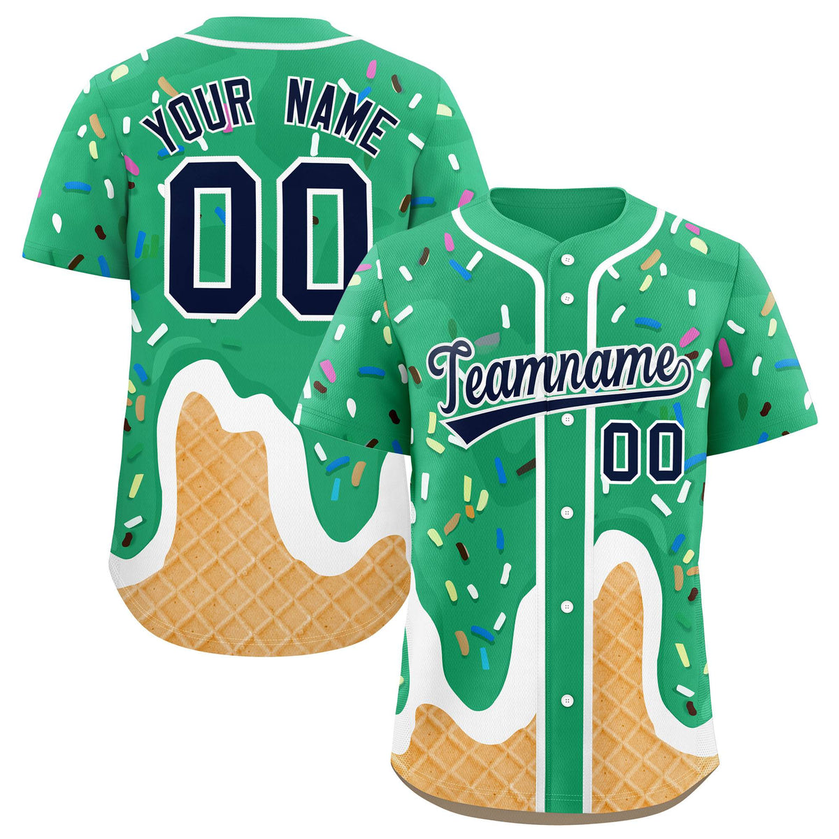Custom Brilliant Green Ice Cream Cone Graffiti Pattern Fashion Authentic Baseball Jersey| KXKSHOP