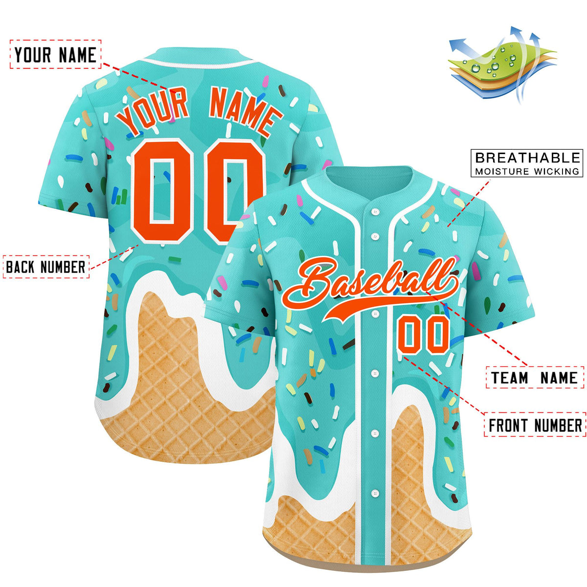 Custom Bright Green Ice Cream Cone Graffiti Pattern Fashion Authentic Baseball Jersey| KXKSHOP
