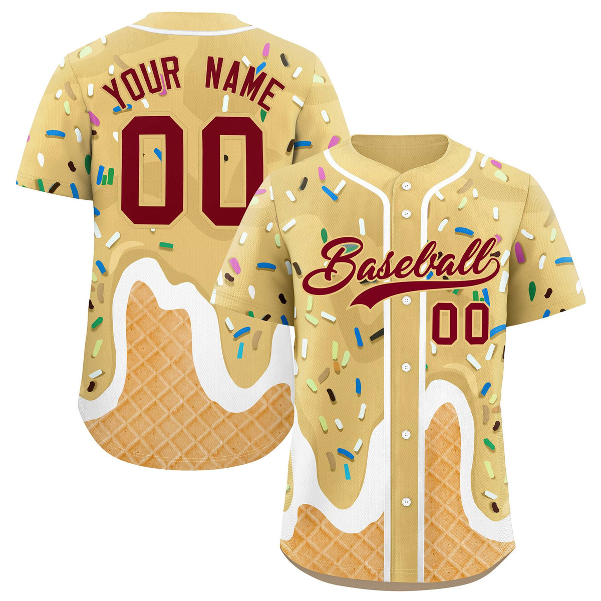 Custom Khaki Ice Cream Cone Graffiti Pattern Fashion Authentic Baseball Jersey| KXKSHOP